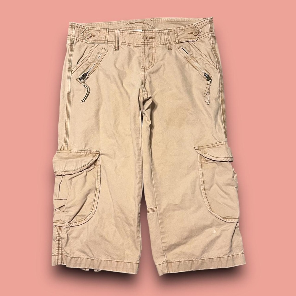 Y2K Khaki Cargo Low Rise Capri Pants Size 5/6 Jordache Granola Mcbling